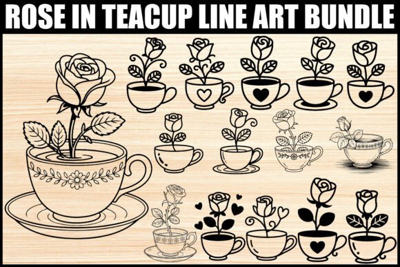 Download Rose in Teacup Line Art Bundle - Premium Resources